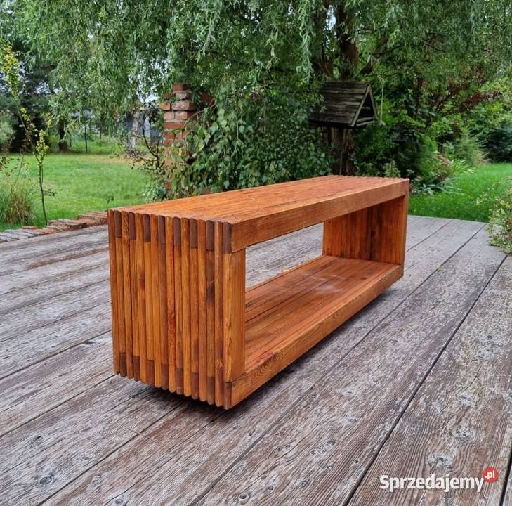 Ławka masywna, siedzisko drewniane ogrodowe 3D PIĘKNA