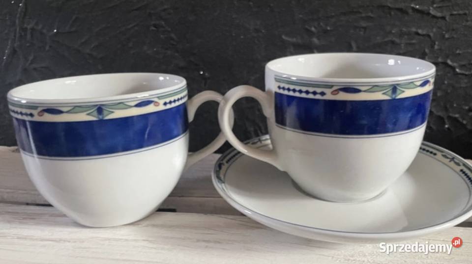 Dwie filiżanki plus podstawka porcelana Książ Filiżanki i spodki dolnośląskie