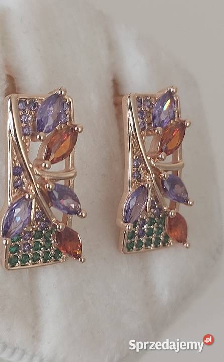 Kolczyki kolorowe Różowe Złoto 585 Biżuteria śląskie
