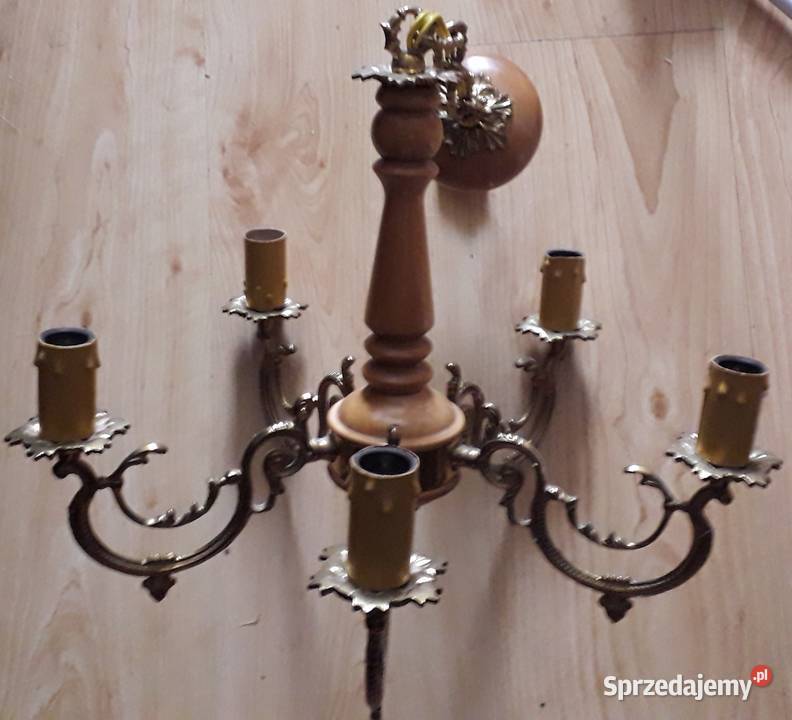 Stary pięcioramienny żyrandol mosiądz Oświetlenie mazowieckie Warszawa