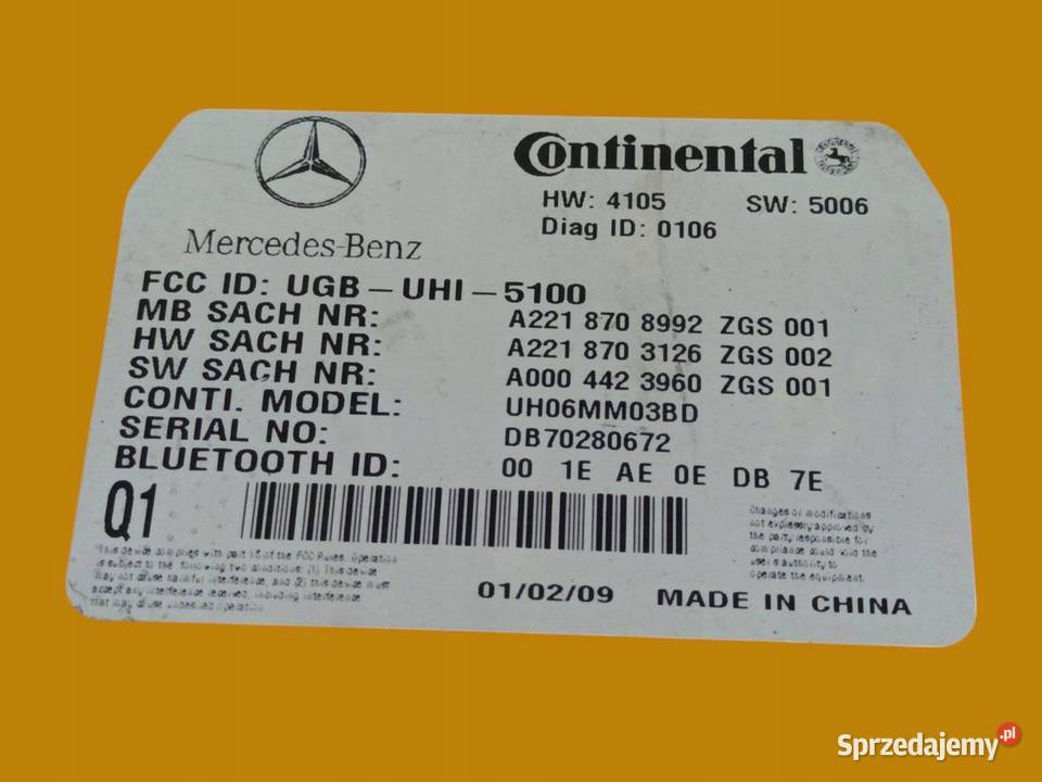 MODUŁ BLUETOOTH A2218708992 MercedesBenz Sklasa