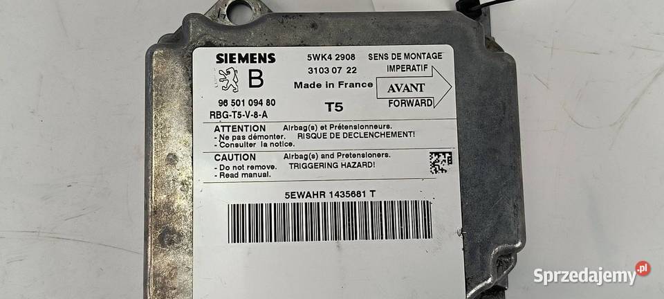 SENSOR AIRBAG PEUGEOT PEUGEOT 307 XS 9650109480 Części samochodowe kujawsko-pomorskie Lipno