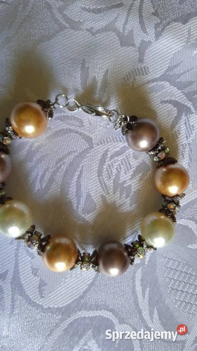 PIĘKNA PERŁOWA BIŻUTERIA NASZYJNIK I BRANSOLETA wielkopolskie Piła