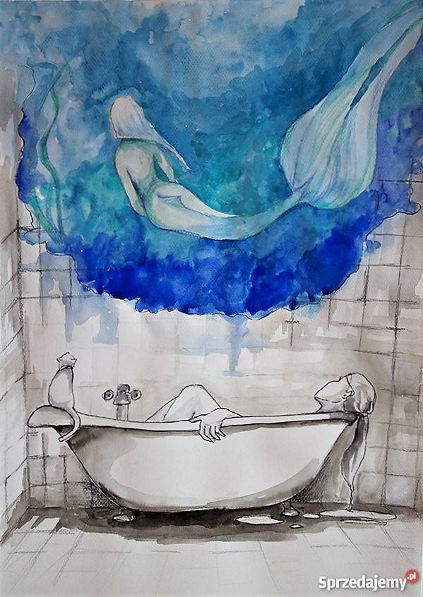 Akwarela W Wannie artystki plastyka Adriany Katowice