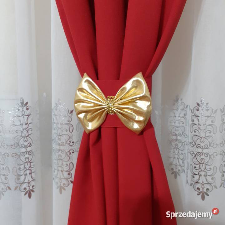 Zasłony świąteczne w kolorze czerwonym ze złotem Mława