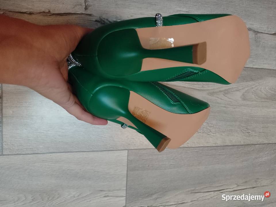 49 Zielone bogato zdobione botki Szpilki małopolskie sprzedam