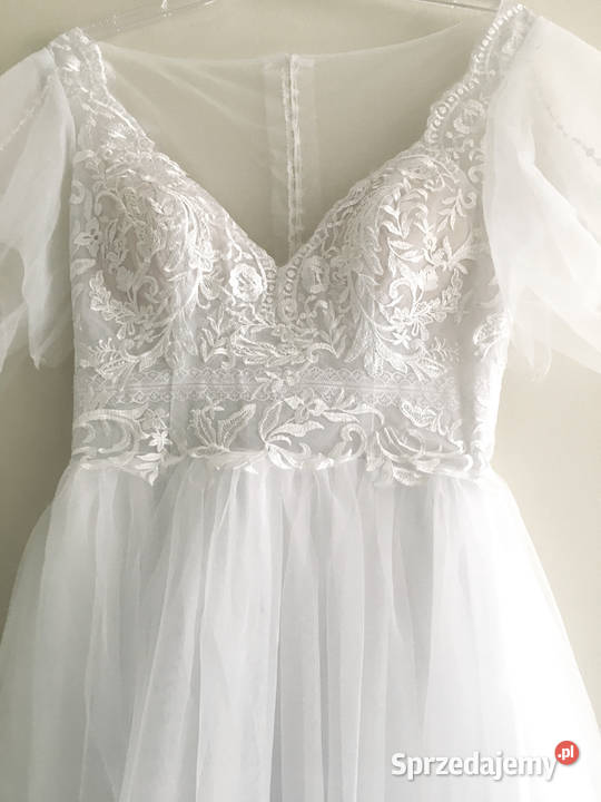 suknia ślubna liniaA perełki guziczki 36 S 38 M Jelenia Góra