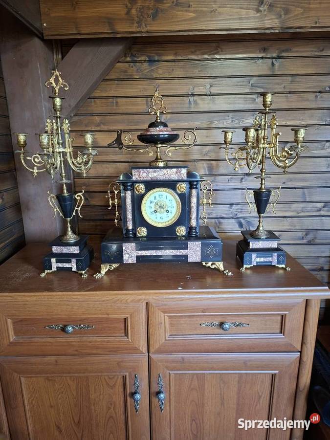 Marmurowy zegar kominkowy plus dwa kandelabry Rzeszów