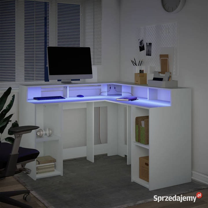Biurko z podświetleniem LED białe 130x130x91 Warszawa