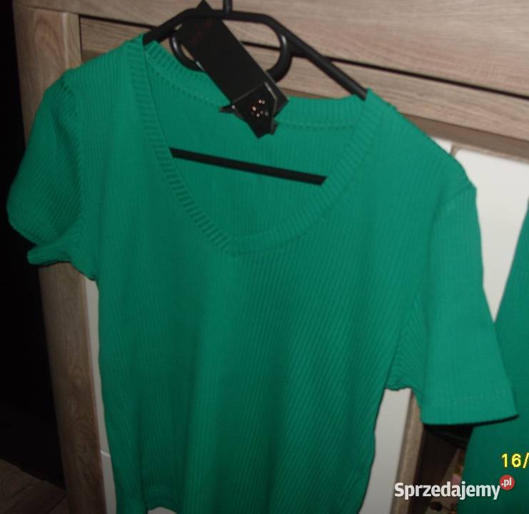 Zielony Komplet prążek spódniczka bluzka r LXL