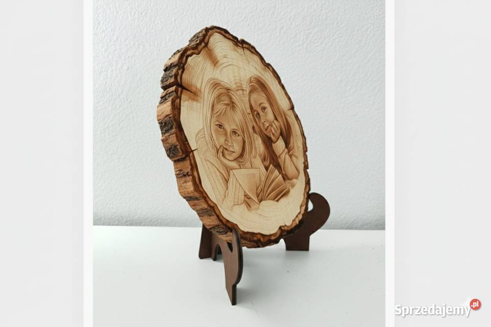 Portret Grawerowany na Drewnie Plaster Brzozy 20 Antyki, Sztuka, Kolekcje