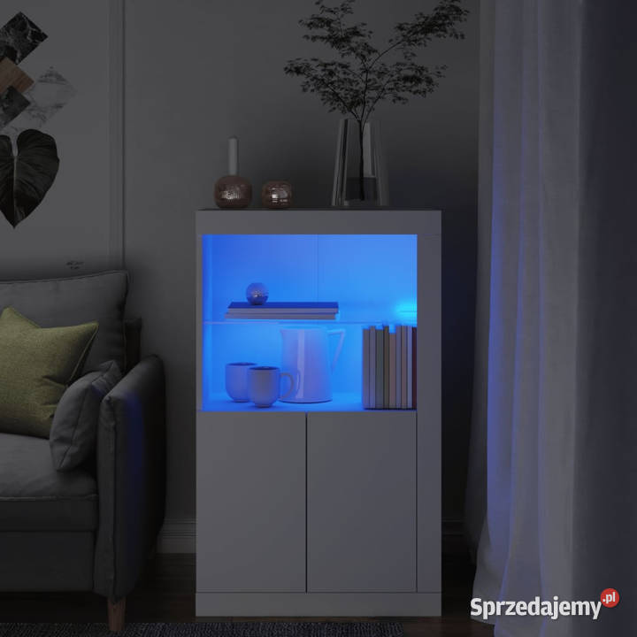 Szafka boczna z LED biała materiał