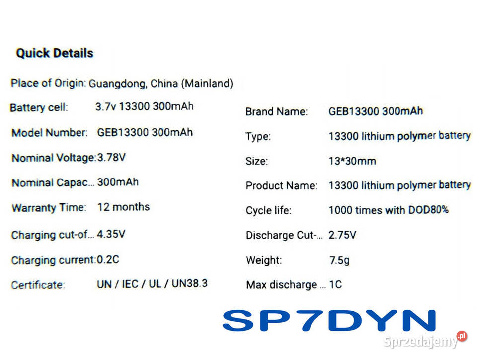 Bateria GPS Dyktafon mp3 mp4 LiPol 37V 300mAh Elektronika