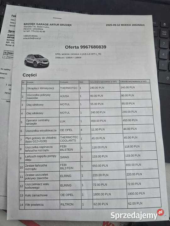 Opel Mokka 16CDTI Nowy Rozrząd czujnik parkowania Kutno