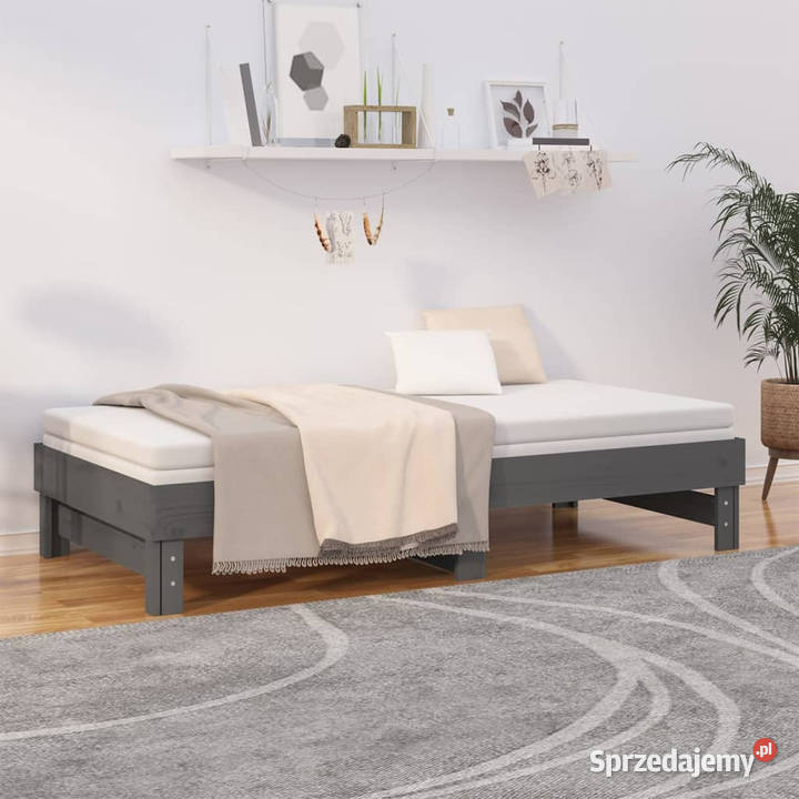Łóżko rozsuwane szare 2x90x190 lite drewno Warszawa