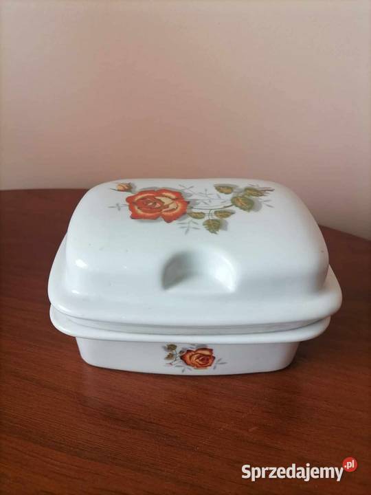 Maselnica Porcelanowa Róża Pomarańczowa PRL Porcelana i szkło Wałbrzych