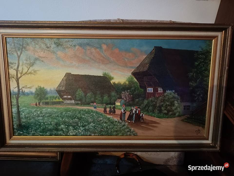 Stary obraz olejny na płótnie w ramie kujawsko-pomorskie Lipno