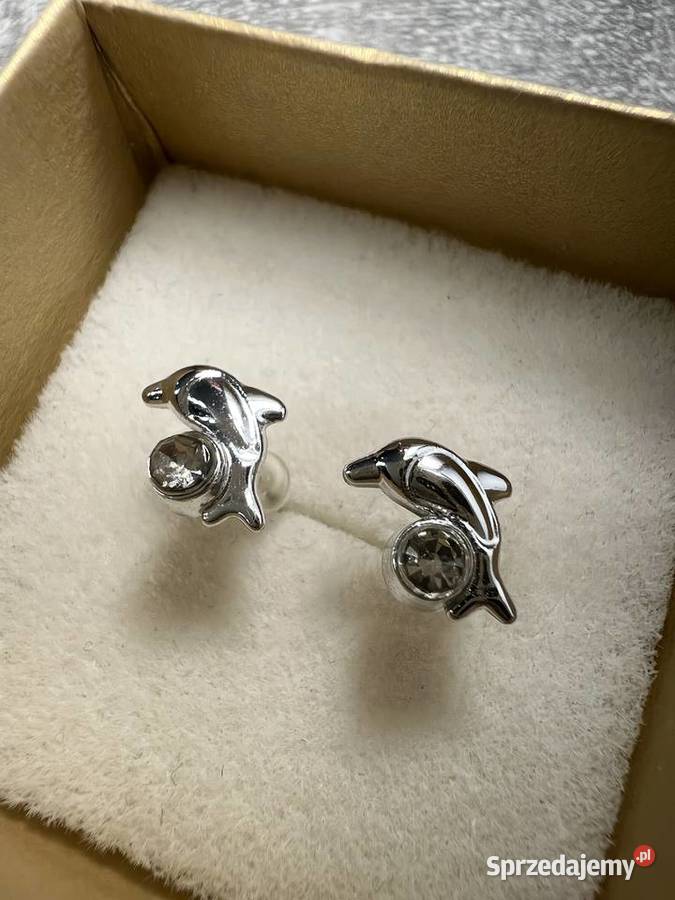 Kolczyki srebrne z diamentem delfin delfiny podkarpackie Jasło
