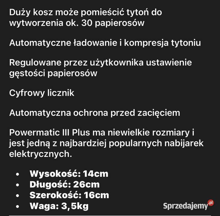 Nabijarka do papierosów elektryczna Pozostałe Nisko