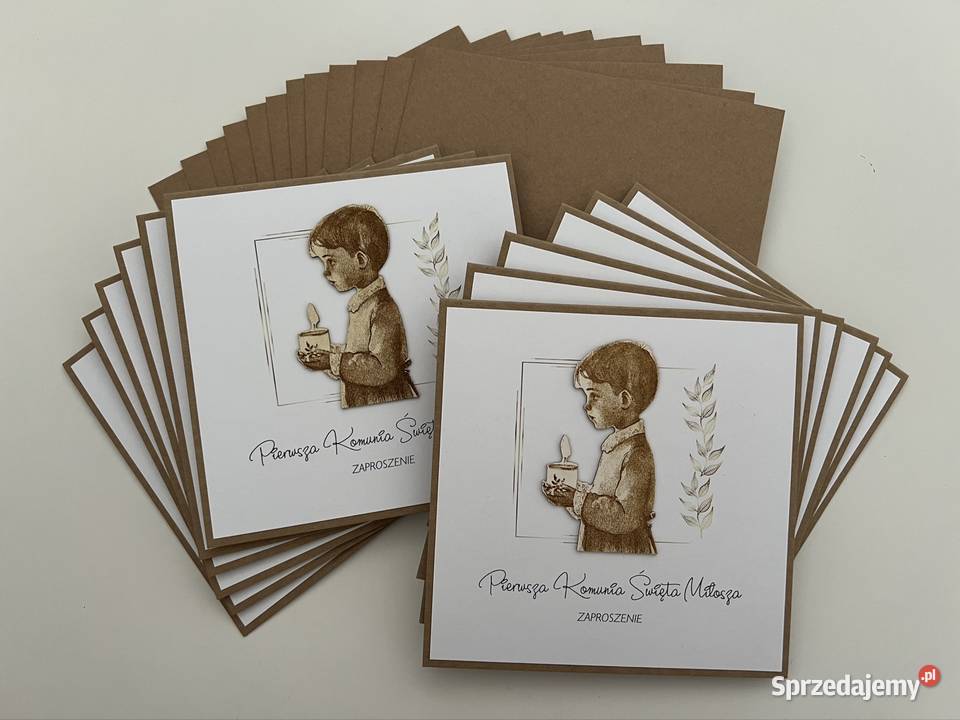 Zaproszenie chłopca z drewnopodobną aplikacją Wadowice