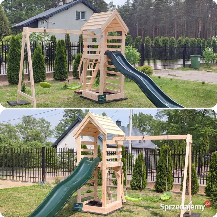 Plac zabaw LENA Domek Ślizg 2 Huśtawki Tablica mazowieckie Płock