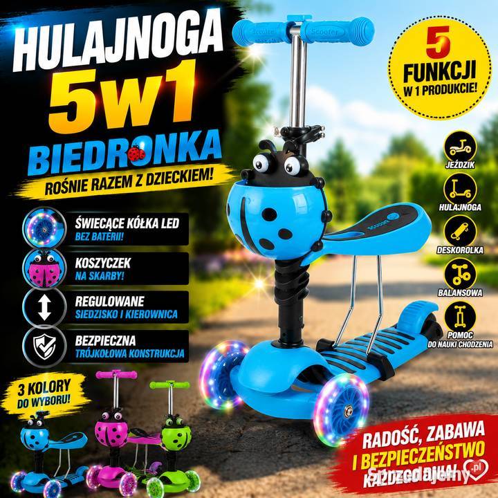 Hulajnoga balansowa 5w1 dzieci z jeździkiem LED Aleksandrów