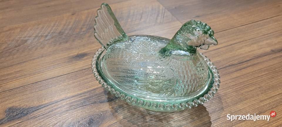 Szklana zielona kurka bombonierka Gdańsk