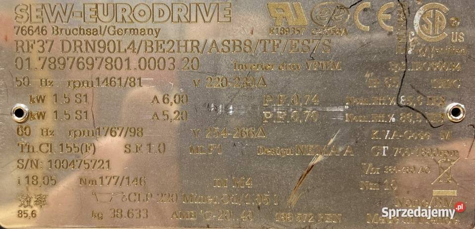 motoreduktor przekładnia 15kW 81obr HAMULEC SEW Pigża