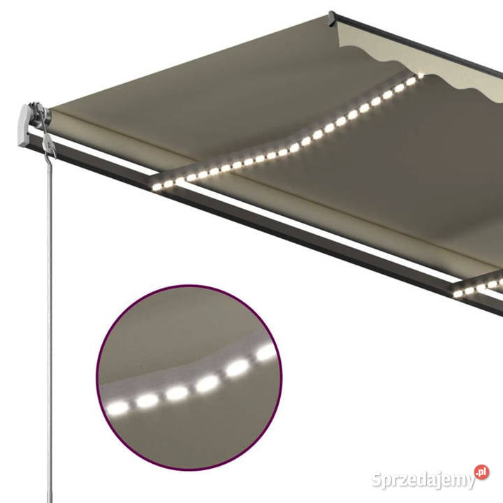 Ręcznie zwijana markiza z LED 3x25 m kremowa mazowieckie Warszawa