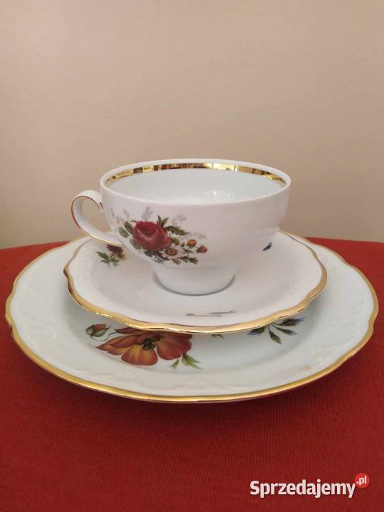 Zestaw śniadaniowy Kahla kwiatostan złocony Porcelana i szkło sprzedam
