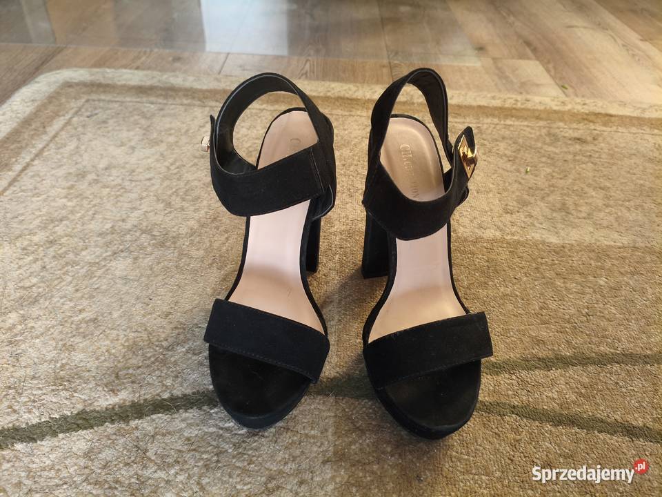 Czarne sandały na wysokim słupku czarny Bełżyce