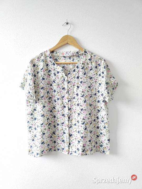 Jedwabna bluzka w kwiaty Jedwab 100 Vintage krótki Jasło