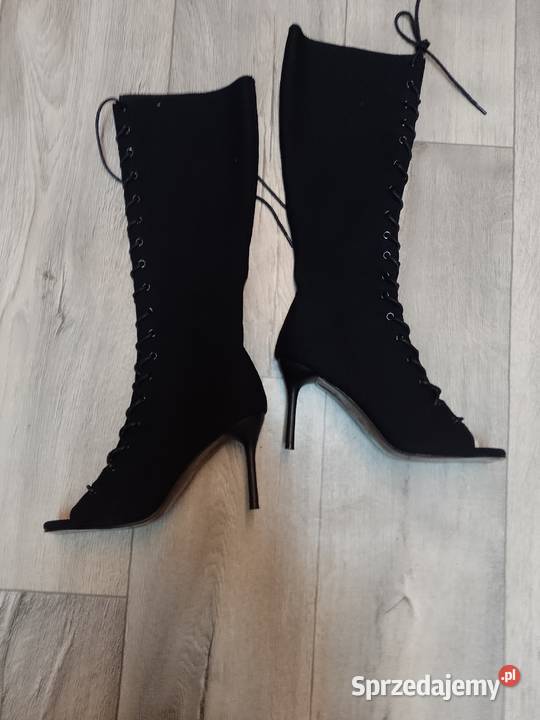 40 Czarne Sznurowane kozaki szpilki wieczorowe z Kraków