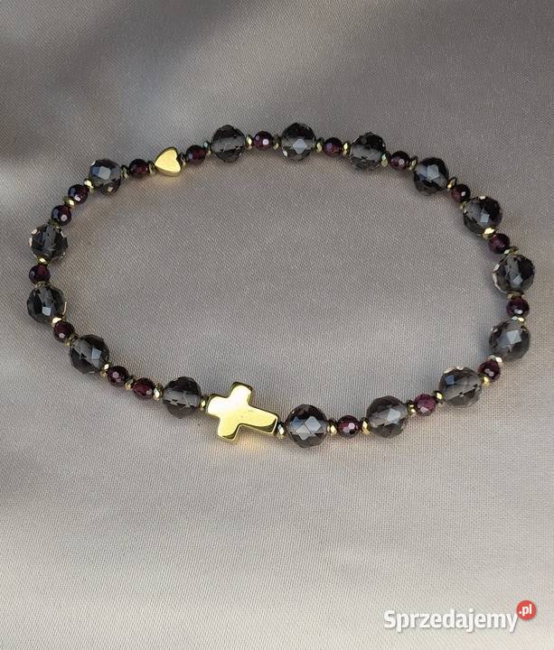 Bransoletka różaniec kamienie kwarc dymny