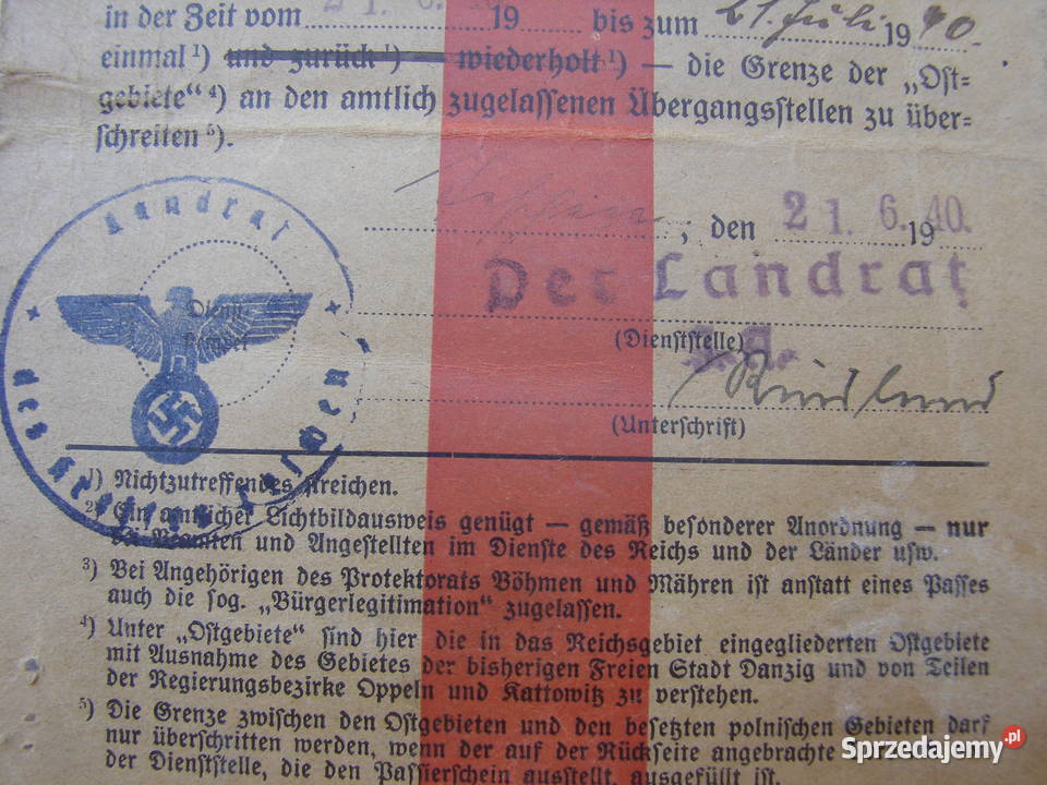 Wisła 992 Przepustka z 1940 r Passierschein mazowieckie Warszawa sprzedam