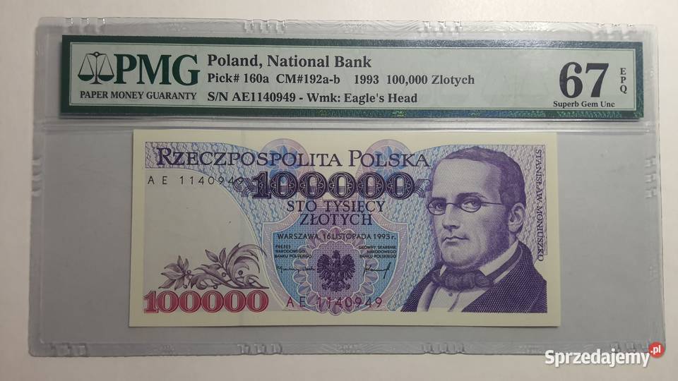 100000 złotych 1993 s EA PMG 67 mazowieckie Warszawa
