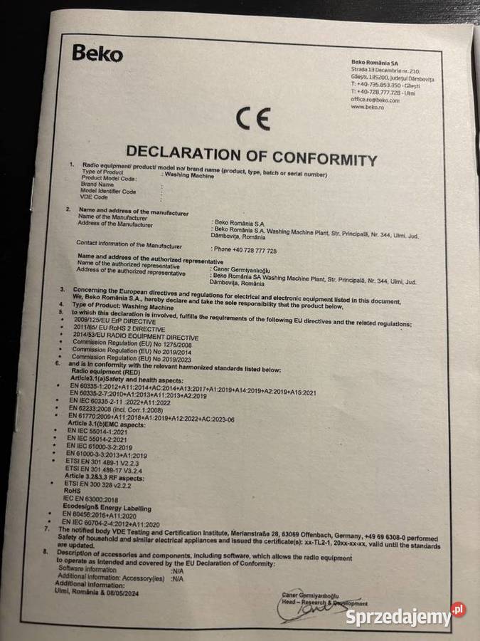 Pralka Beko WUE6511XWW AGD Białystok