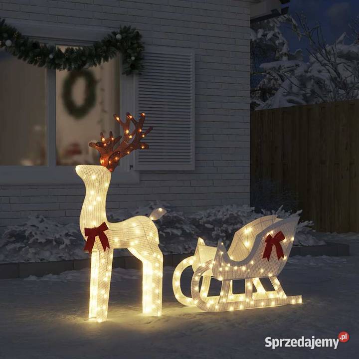 vidaXL Świąteczne renifery z saniami 100 zimnych