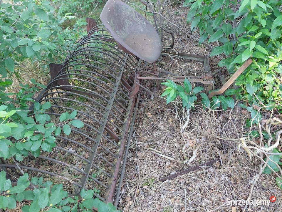 Stara zgrabiarka konna do siana zabytkowa uszkodzony Surowe