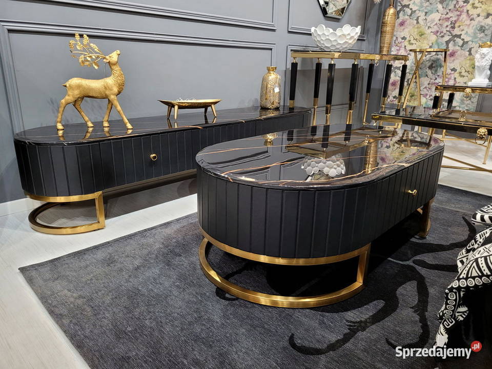 Nowoczesna ława stolik kawowy czarny złoty z marmurem PREMIUM meble glamour