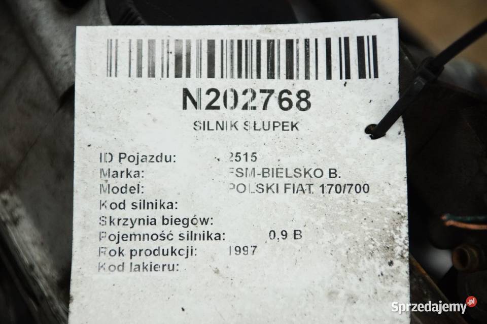 SILNIK SŁUPEK FSMBIELSKO B POLSKI FIAT 170700 osobowe