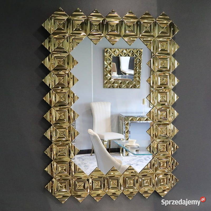 Złote lustro glamour prostokątne 85x117 M0697 Warszawa