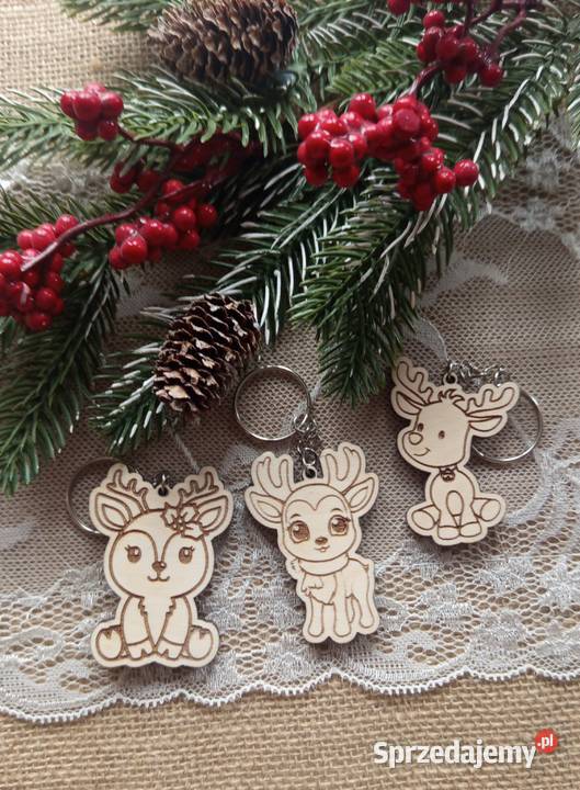 Drewniany brelok świąteczny renifer 3 wzory do łódzkie Bełchatów