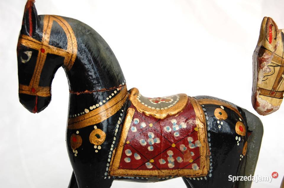 Koń indyjski rzeźba drewniana malowana indyjska wielokolorowy Lublin