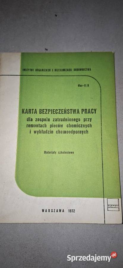 Karta BHP PRL 1972 unikatowy poradnik chemika Łęczyca