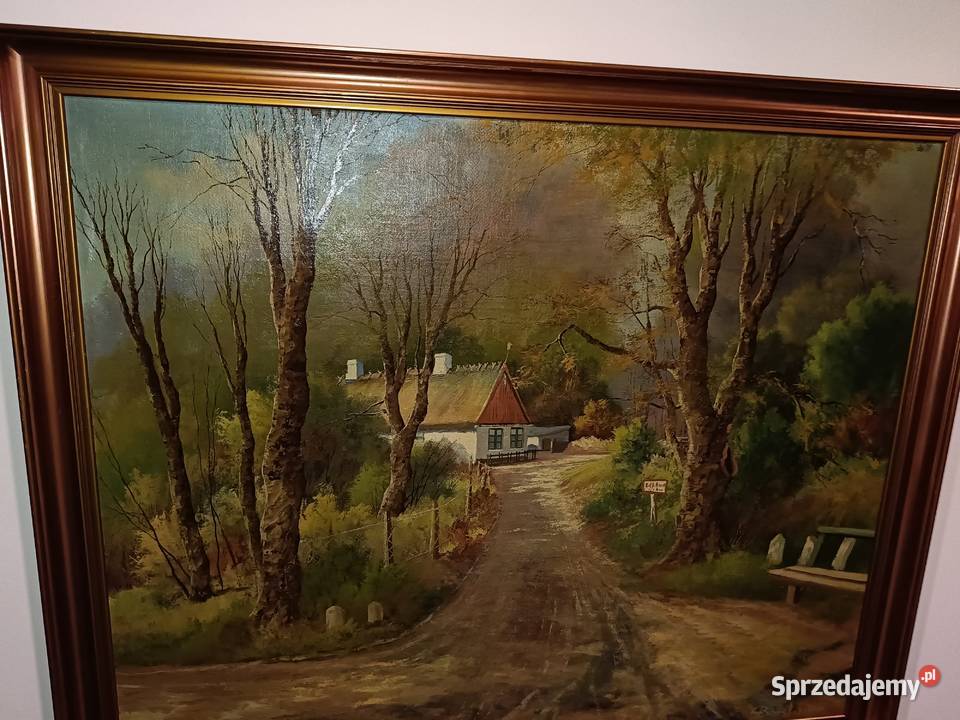 Stary duży obraz olejny na płótnie w ramie kujawsko-pomorskie Lipno