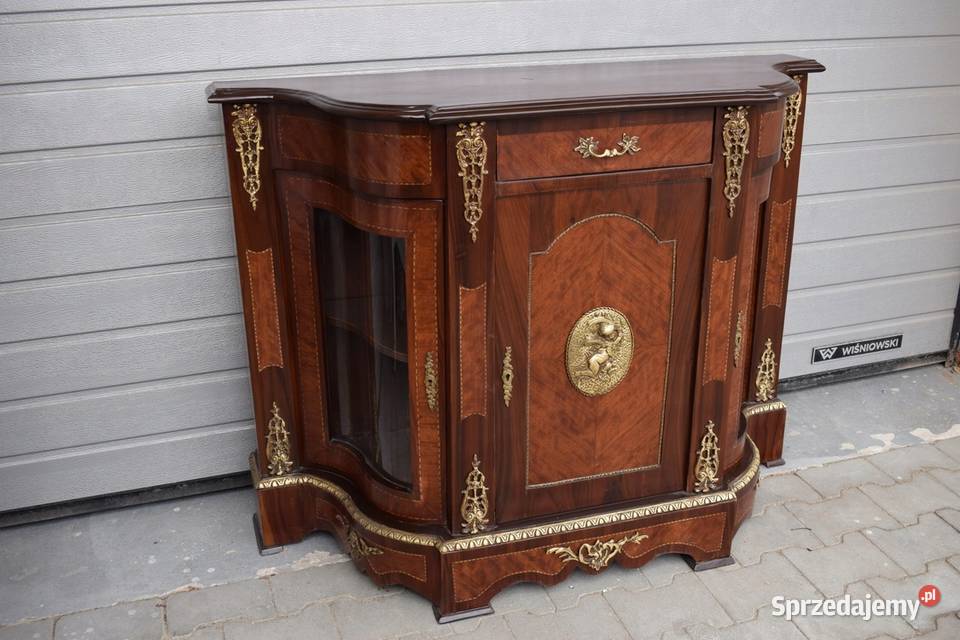 Francuska Komoda Empire Drewno Brąz Gięte Szyby