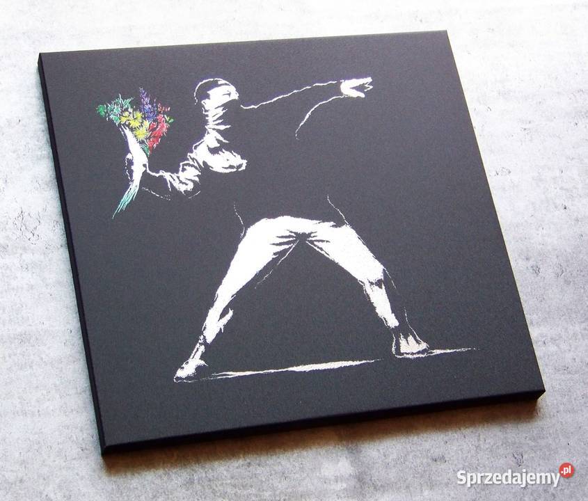 BANKSY Flower Thrower Obraz ręcznie grawerowany Sandomierz