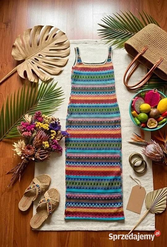 Kolorowa sukienka dzianinowa midi boho z Rozmiar 36(S)