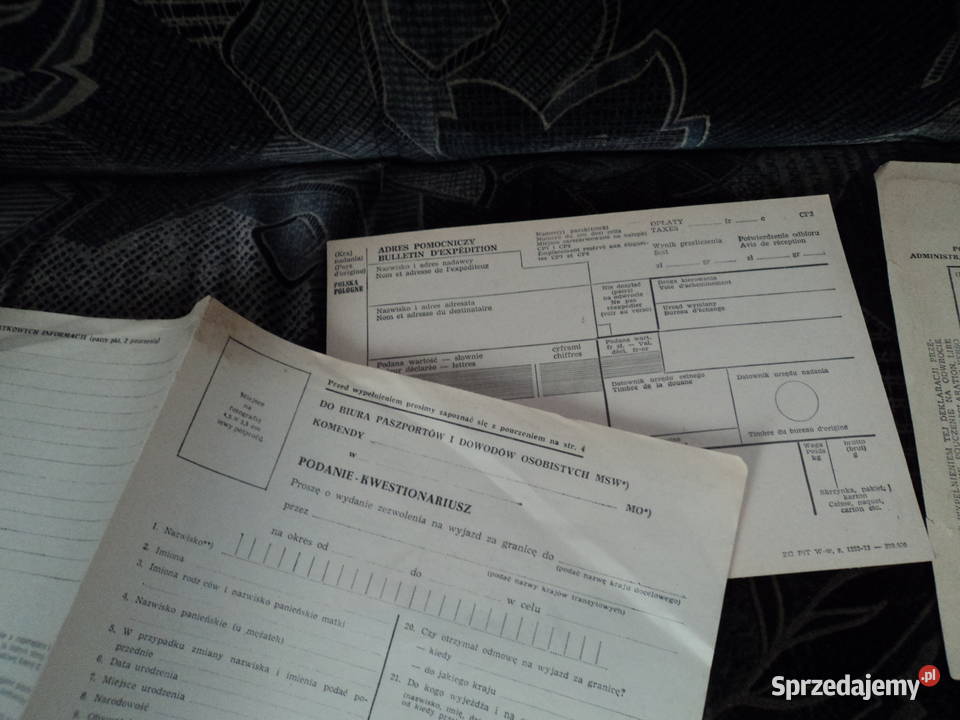 PRL stare blankiety druków paszportowych celnych Nowy Sącz